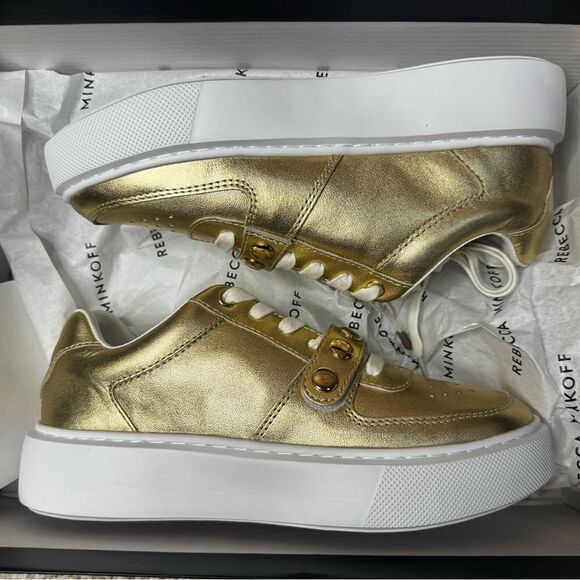 NWT Rebecca Minkoff Lizzie gold sneakers size 6 - Picture 2 of 10